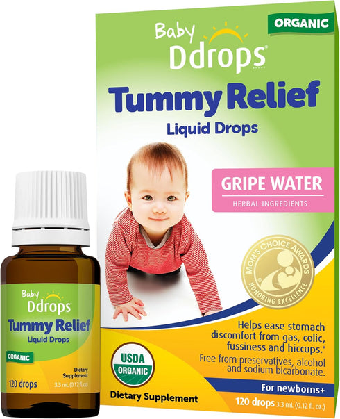 Organic Gripe Water for Newborns, 120 Drops: Ddrops Baby Tummy Relief Liquid Drops