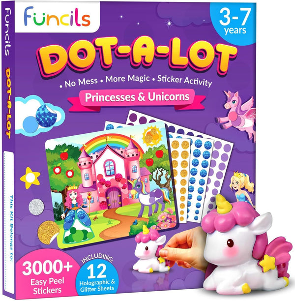 Funcils Dot Art Activity - Unicorn & Princess Sticker Art Kit for Kids, Toddler Craft Supplies for Ages 3-7