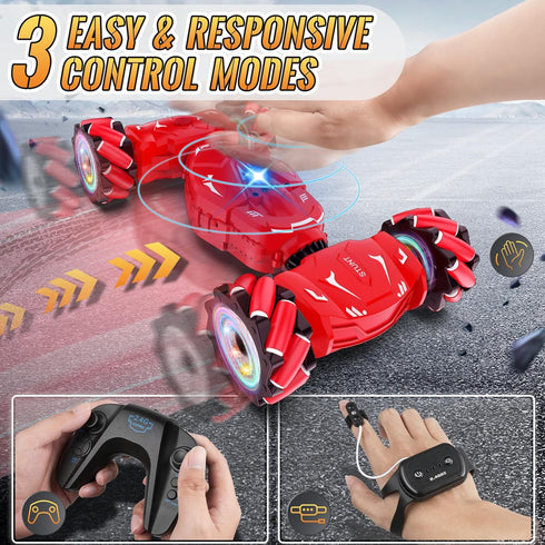 Pristar RC Stunt Cars, Gesture Sensing Remote Control Car Toys for Boys and Girls, 2.4Ghz with Spray Lights Music, 360°