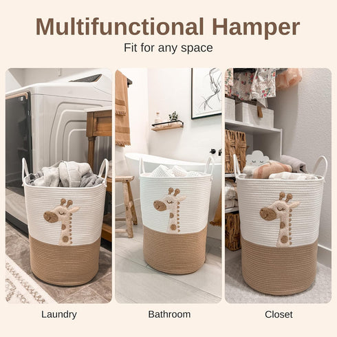 20"x15" Baby Laundry Basket & Nursery Hamper Large Giraffe Baby Hamper for Nursery Decor, Tall Woven Rope Dirty Clothes