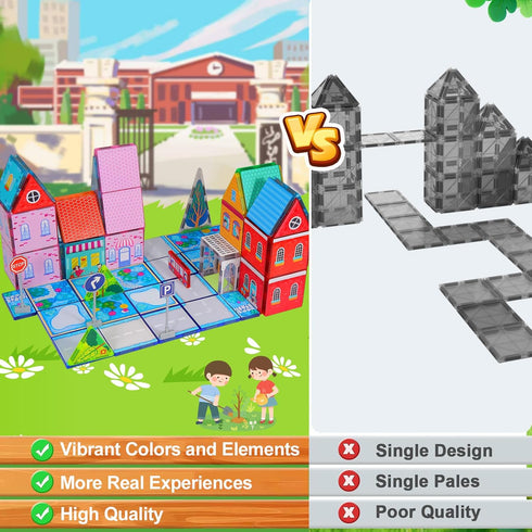 Set, 3-5 4-8 3+ Magnetic Tiles for Kids, Fairytale Town Road Magnetic Blocks Magnet Building Toys for Years Old Boys