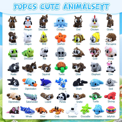 YoukkbbL 50 3D Set, 3D Pcs Mini Printed Animals Figurines Printed Toys for Kids, Easter Basket Stuffers for Boys