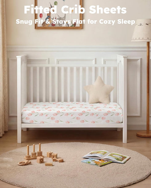 Nyessmee 52" 28", 2-Pack Baby Crib Sheets Girl, Fitted Crib Sheets x Soft Breathable Microfiber Sheets for Standard