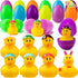 12 JOYIN Pcs Filled Easter Eggs with Rubber Duck and Rabbit Duckies, Bright Colorful Prefilled Easter Eggs for Kids Fun