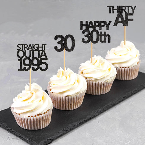 48 Pack Black Straight Outta 1995 Cupcake Toppers, 30th Birthday Party Decoration