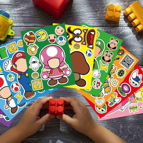 36 Sheets Mario Make a Face Stickers, DIY Cartoon Crafts for Kids Birthday Gifts and Party Favors
