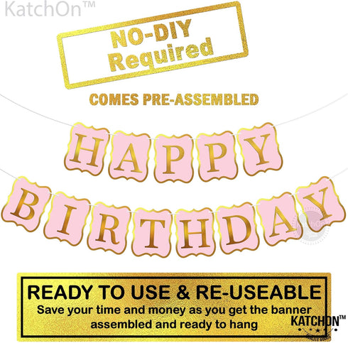 KatchOn Pink Happy Birthday Banner, 10 Feet, NO DIY | Happy Birthday Sign for Backdrop Decorations