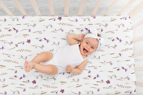 Sweet Jojo Designs Fitted Baby Crib Sheets (Boho Garden Purple Floral) for Girls, Infant Nursery, Toddler Room