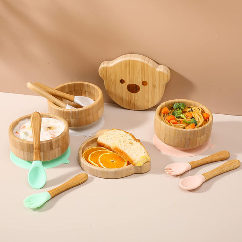 Baby Bowls with Lid - HBM Bamboo Suction Bowls for Baby and Spoon Set, 3PC Feeding Supplies for Toddlers, BPA Free
