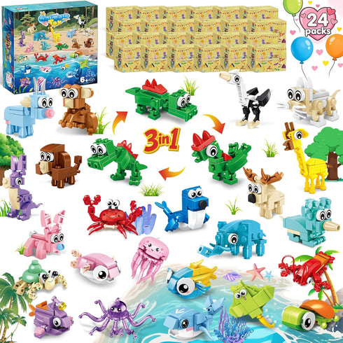 Bklved 24 Packs Easter Party Favors for Kids, Mini Animal Building Block Toy