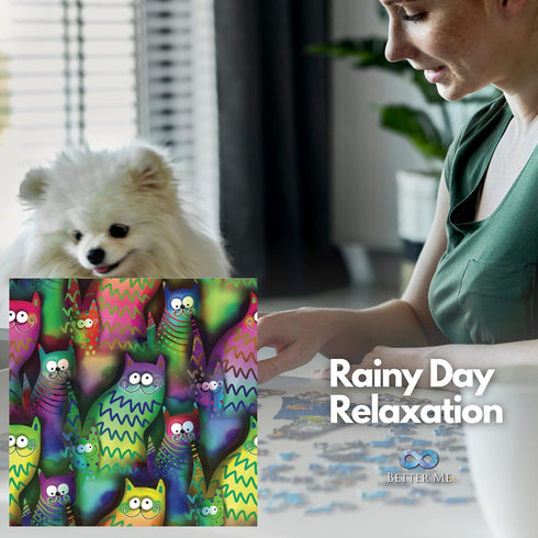 Better Me Funky Felines - Square 1000 Piece Puzzle - Funny & Colorful Cat Puzzles for Adults
