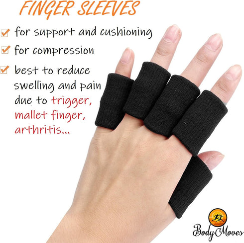 BodyMoves 10 Finger Brace Splint Sleeve - Thumb Support Protector Cushion, Elastic Breathable Stabilizers