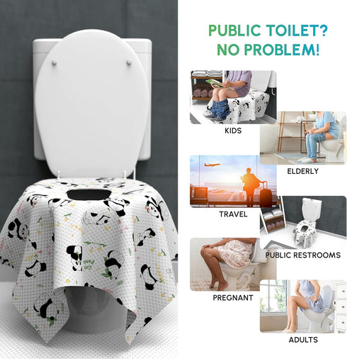 WIPEOUTX (20 Pack) 23x25 Inch Toilet Seat Cover XL Panda Print Toilet Seat Covers Disposable for Kids & Adults Soft