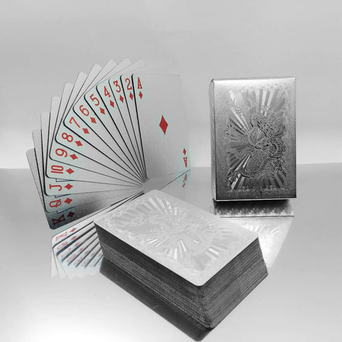 IvyMei 2 Pack Waterproof Dragon Playing Cards, Silver Foil Plastic PVC Poker Cards, High Flexible