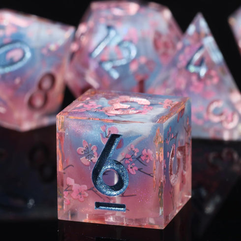 D&D Sharp Edge Polyhedral Dice Mini Planet Dice Handmade Set for Dungeons and Dragons (Cherry Blossom)