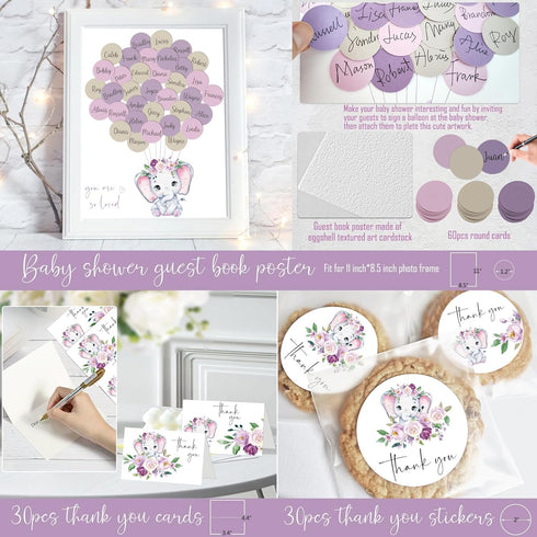 HYCSANBAO Elephant Baby Shower Decorations for Girl, Pink Purple Elephant Baby Shower Party Supplies, It's a Girl