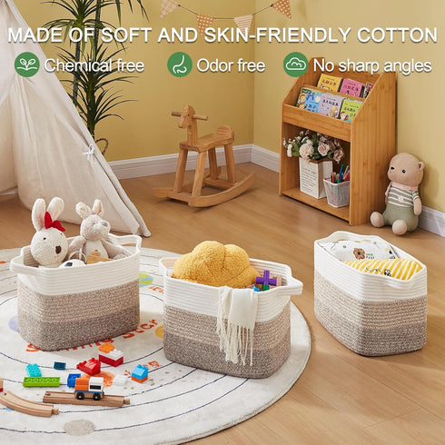 Pack 3, OIAHOMY Storage Basket, Woven Baskets for Storage, Cotton Rope Basket for toys,Towel Baskets for Bathroom