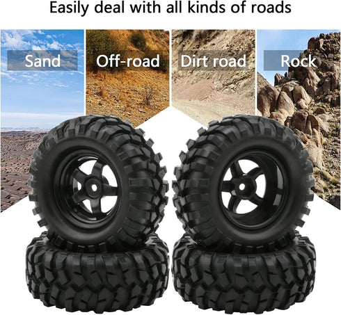 4X 1:10 RC Off-Road Car Wheel Tires, 5 Spokes Wheel Rim, 12 mm Hex RC Parts