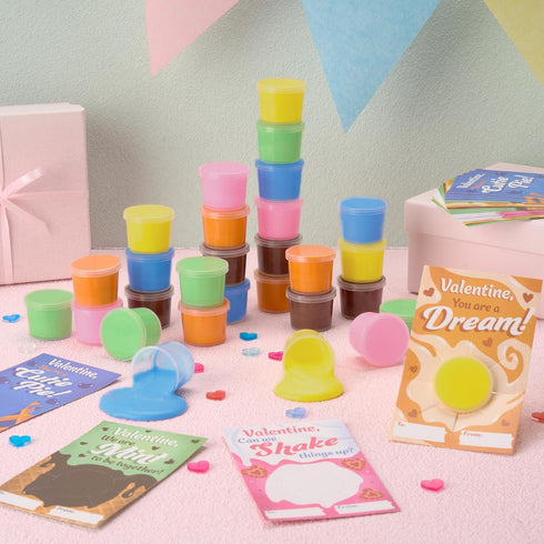 30 Packs 6 JOYIN Valentines Day Cards with Butter Slime, Colors Slime Party Favors, Stress Relief Fidget Toys and Gift