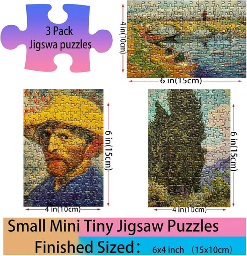 Small Jigsaw Puzzles for Adults, 150 Pieces Mini Oil Painting Puzzles, 3 Pcs with Mini Easel Included