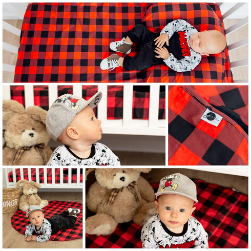Woodland-Themed Baby Changing Pad Cover - Buffalo Plaid Design