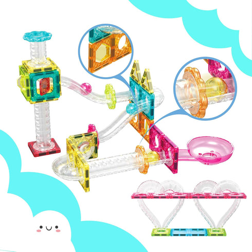 PicassoTiles Magnet Tiles Building Block Travel Size Magnetic Marble Run Construction Toy Set, 45 pc Education Kit