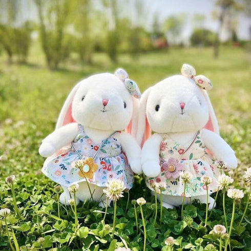 Soft and Cute Plush Rabbit, Small Flower Skirt Wearing Bow Rabbit Toys, Washable Stuffed Animal Rabbit for Children's