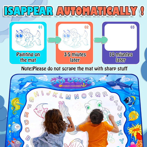 Large Water Doodle Mat for Toddlers, 39 31 Mess Free Coloring Mat with 2 Water Pens, Educational Toy