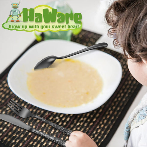 HaWare 9-Piece Toddler Kids Silverware Set, Stainless Steel Hammered Flatware, Includes 3 Spoons, 3 Forks, 3 Knives for