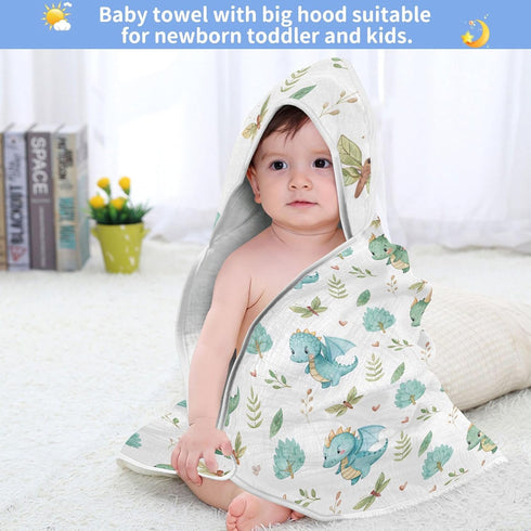 Burbuja 30x30 Cute Dragon Baby Bath Towel - Soft Absorbent Muslin Cotton Hooded Towel for Newborn Infant Toddler