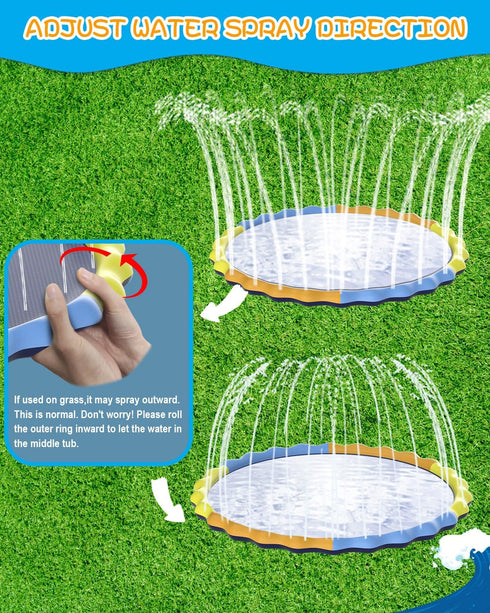 120" 10FT 1mm Summer 3+ Instraella Splash Pad for Dog and Kids, Large Non-Slip Sprinkler Mat Thickened and Foldable
