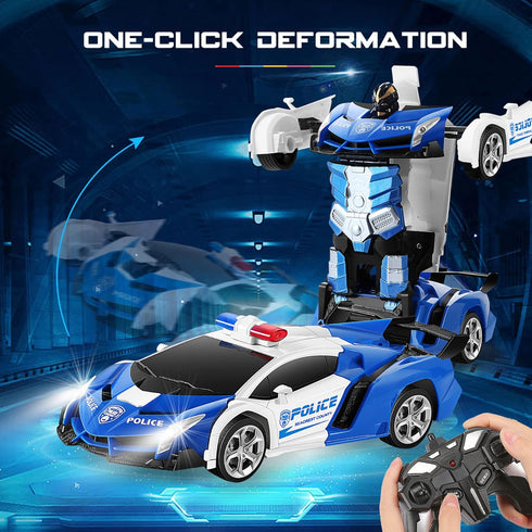 FIGROL Remote Control Car|Transformable Robot RC Car|2.4Ghz 1:18 Scale Model Police Car with One Button Deformation|360 Degree Rotation Drifting| Ideal Brithday Gifts for Boys and Girls