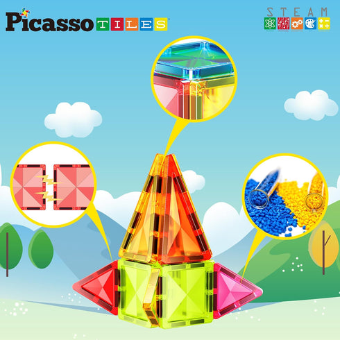 PicassoTiles Travel Size Magnet Building Blocks Toy Set - Mini Diamond Magnetic Construction Block Sensory Toys