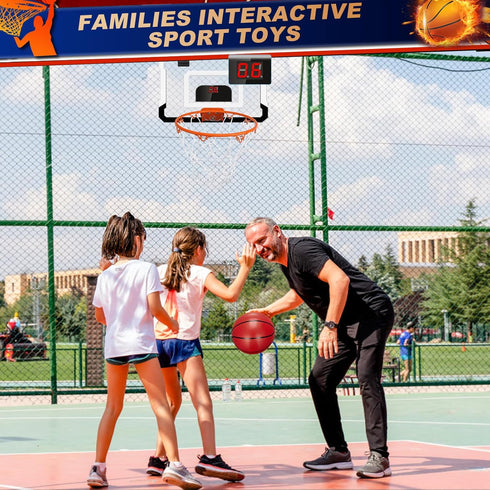 Pro Indoor Basketball Hoop for Door, Over Door with Large 9 Inch Dunk Rim, 4 Mini Replacement 6" Basketballs