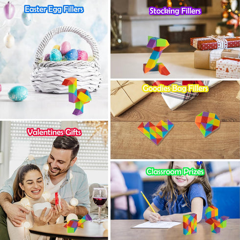 Ganowo Medium Snake Cube - 4 Pack Twist Puzzle Stress Relief Sensory Toys, Stocking Stuffers for Kids