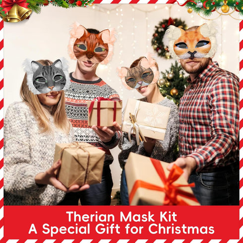 124 Set PCS Therian Mask Kit Cat Masks to Dress Up DIY Therian Cat Mask with Fur Eye Mesh Stickers Furry Masks