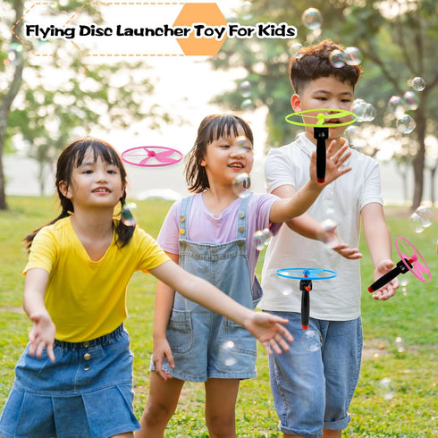 48 Pcs Flying Saucer Flying Disc Toy - Includes 16 String Launchers & 32 Flying Saucer for Outdoor Games