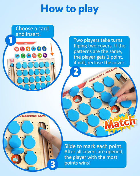 3 4 5 Coogam Memory Matching Game, Wooden Board Travel Toy with Memory Cards, Essential Activity for Road Trip