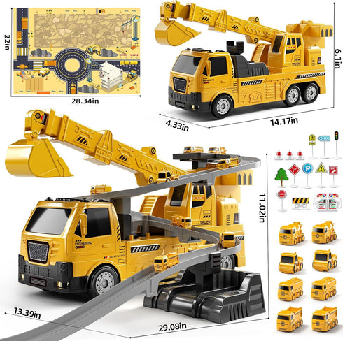 NIPLOOOW 2 1 Playset, Set 3 4 5 6 in Construction Cranes Truck Toy Engineering Excavator Track with Crane, Excavator