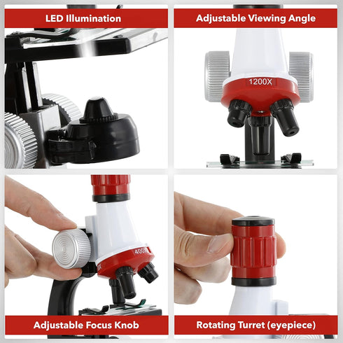 AmScope-ETXWJ04 IQCREW 100X-1200X LED Kids Beginner Microscope Toy Set with Slides Preparation Kit