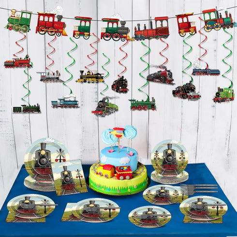109Pcs Set party greeting Train Birthday Party Supplies Includes Steam Train Party Plates Napkins Fork Retro Train