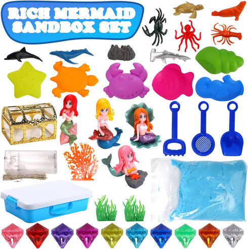 2.2lbs 3 4 5 6 7 8 GAIETYDIY Mermaid Sensory Bin for Girl, Magic Sand Art Kit with LED Light, Sensory Sand, Ocean Sea
