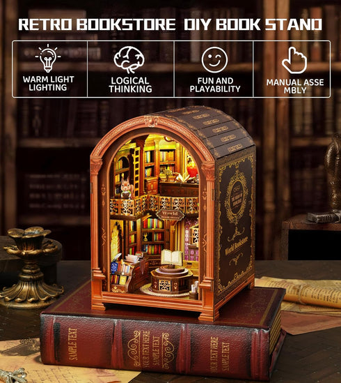 Spilay DIY Dollhouse Kit Miniature Booknook Kit, House Model Build Bookshelf,with LED Light and Dust Coverfor Adults