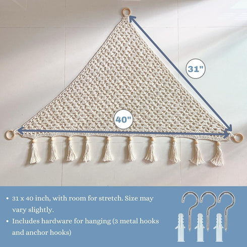 Macrame Toy Hammock for Stuffed Animals, Deep Sea Blue Hanging Organizer Net for Nursery Decor