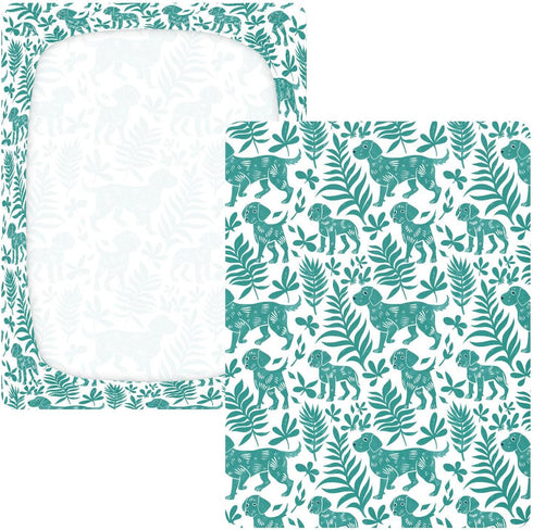 miaozhen 1 Pack 52x28 Cotton Baby Crib Sheets Soft Stretchy Vector Illustration Handdrawn Dog Cyan Unisex Child Crib