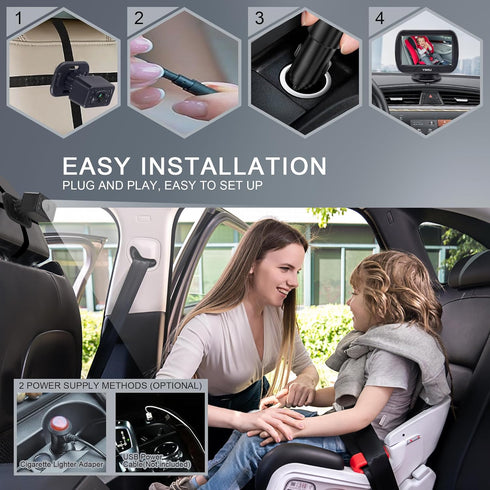 YIMU HD720P 360 4.3 inch (KB41) Rear Seat Baby Car Camera for Backseat, Car Headrest Quick-Install Monitor, Night