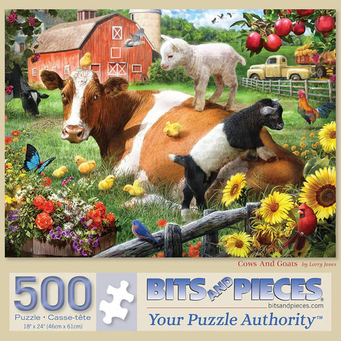 Bits and Pieces 500 Piece Jigsaw Puzzle for Adults, 'Cow and Goats' Large Piece Farm Puzzle