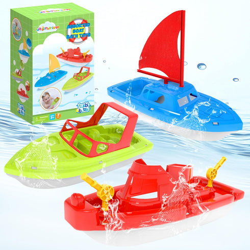 Boat Bath Toys, 3 PCS Toddler Pool Toys for Water Play, Plastic