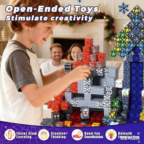 200 3+ Magnetic Blocks PCS, Magnetic Building Blocks, Magnet Blocks, Stacking Magnetic Cubes, Sensory School STEM Toys