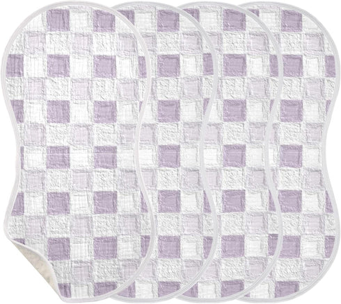 decor gift 4 Pack 22x11in Cotton Burp Cloths Muslin Good Absorbent? Purple Check Pattern washcloths for Unisex Babies